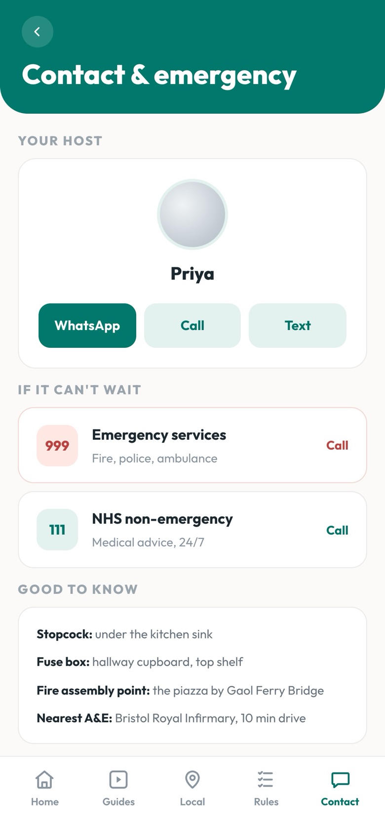 Demo guide screen: contact